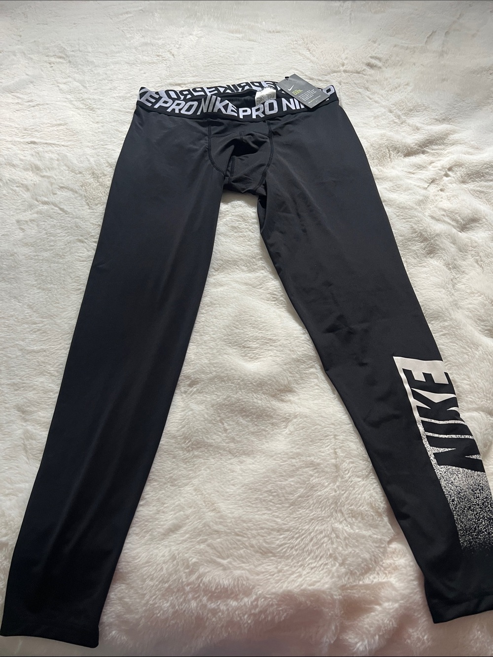 Nike Black Men's Pro Logo Leggings with White Waistband